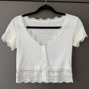 White Lace Detail Cropped T-Shirt